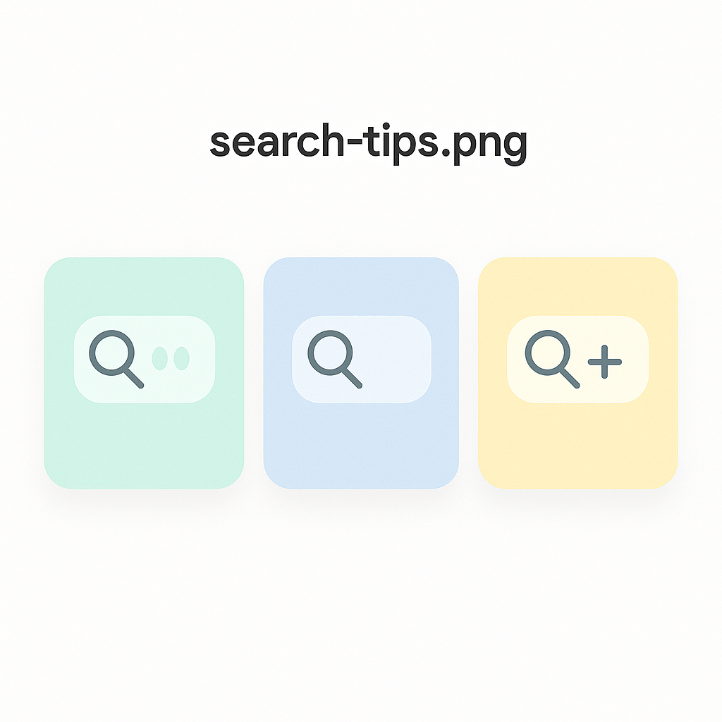 Search Tips - Different search methods including basic search, filtered search, and advanced search techniques